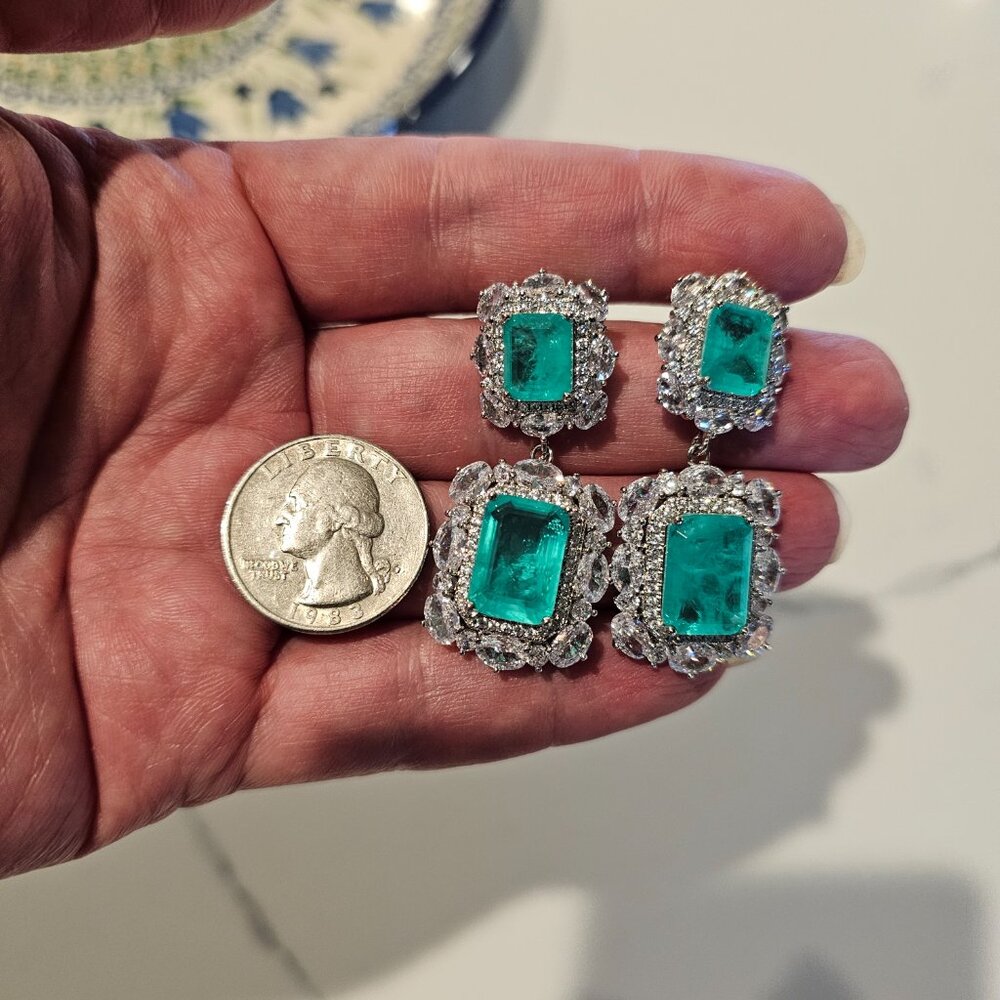 Paraiba Tourmaline Emerald Earrings - Picture 8 of 8